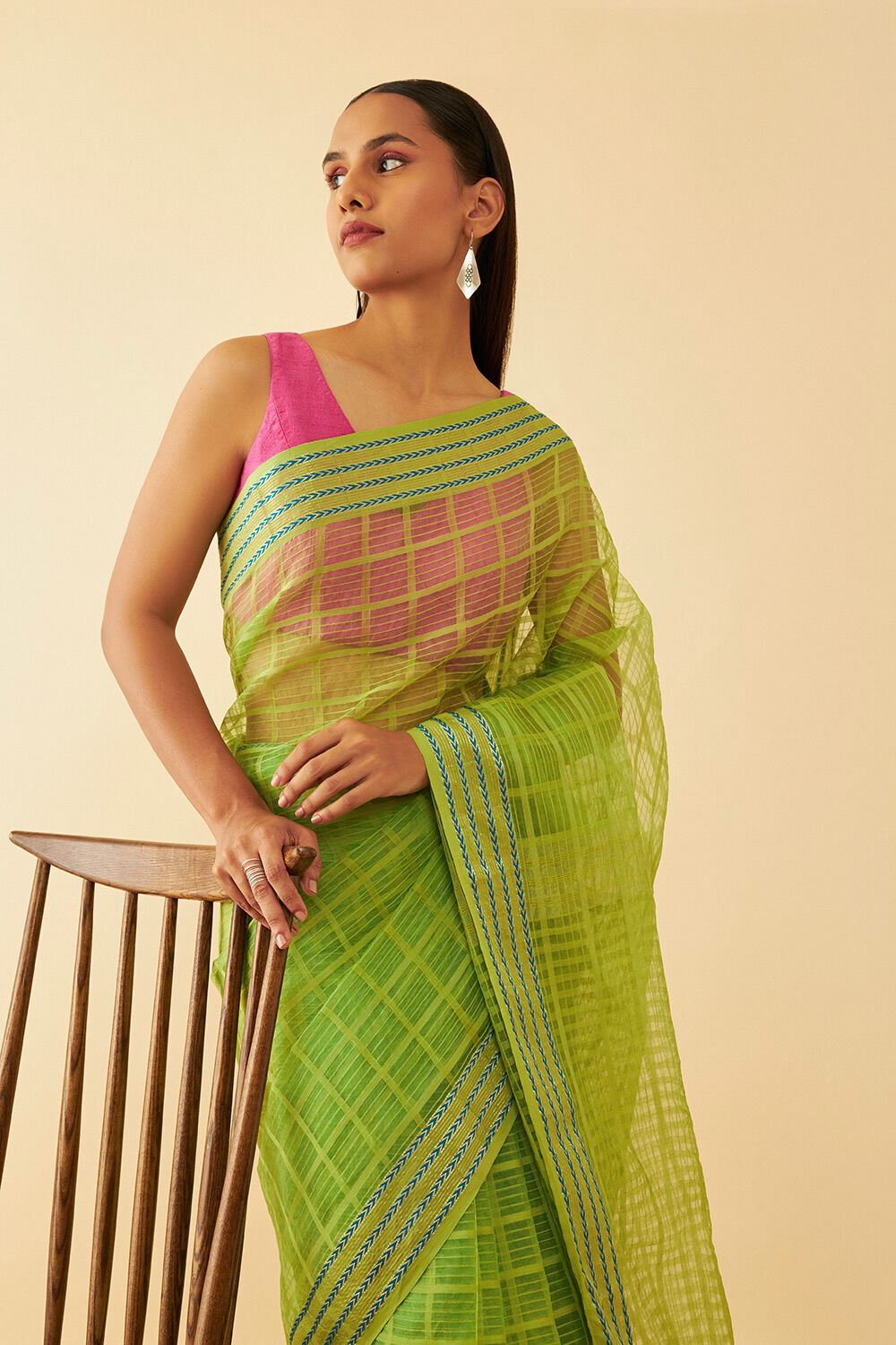 Green Woven Pure Silk Cotton Maheshwari Saree image number null