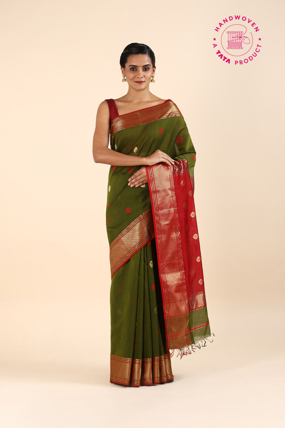 Green Pure Silk Cotton Maheswari Saree image number null