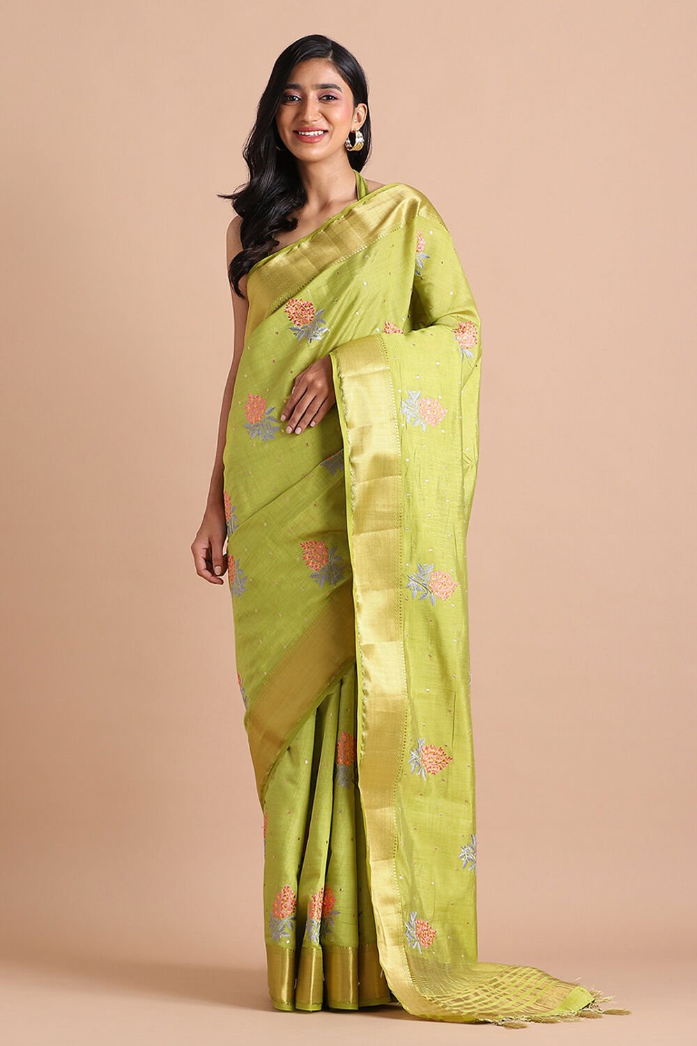 Green Pure Embroidered Saree image number null