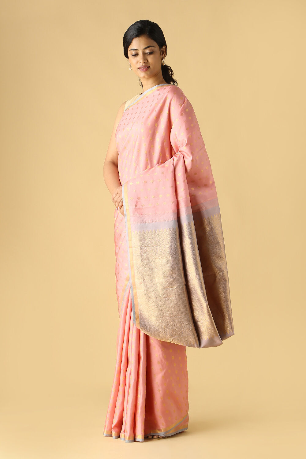 Light Orange Pure Silk Kanjivaram Saree image number null