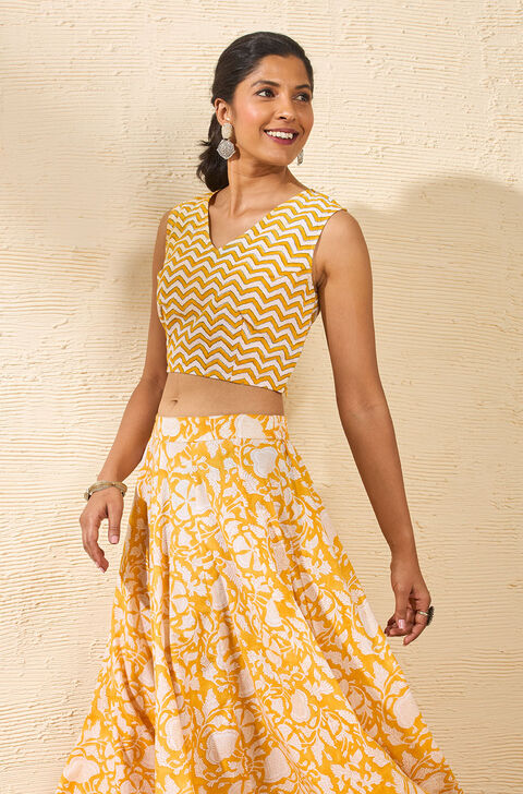 Yellow Rajasthan Block Printed Pure Cotton Lehenga