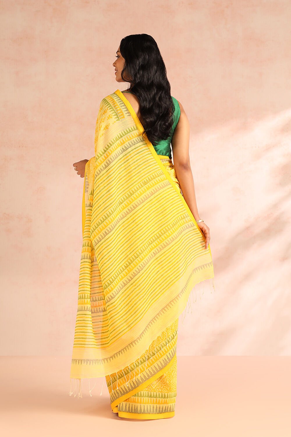 Yellow Printed Bengal Pure Cotton Saree image number null
