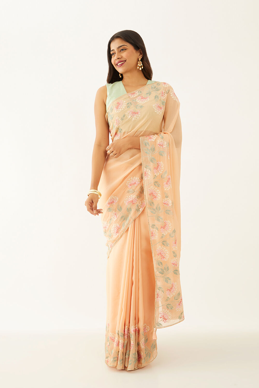 Light Orange Viscose Organza Embroidery Saree image number null