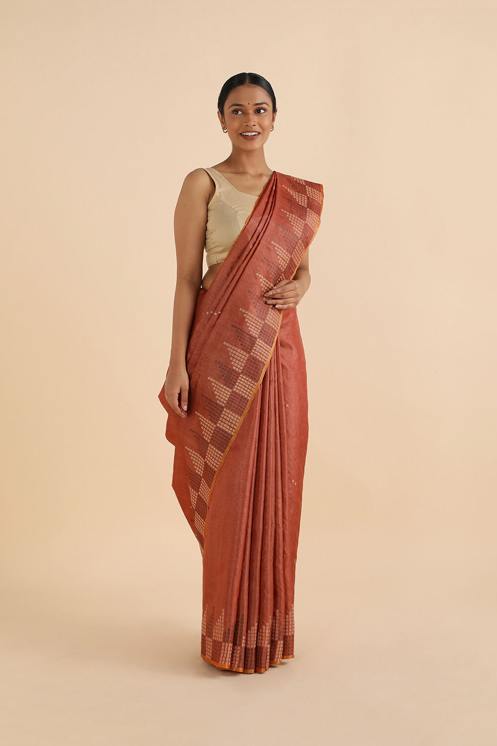 Orange Pure Tussar Woven Saree image number null