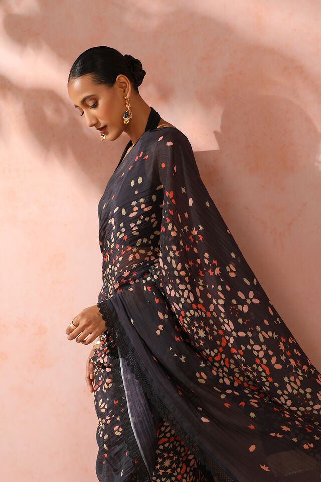 Black Contemporary Pure Silk Cotton Digital Printed Saree