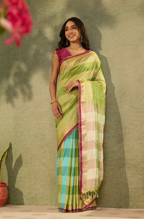 Green Woven Pure Silk Bengal Saree
