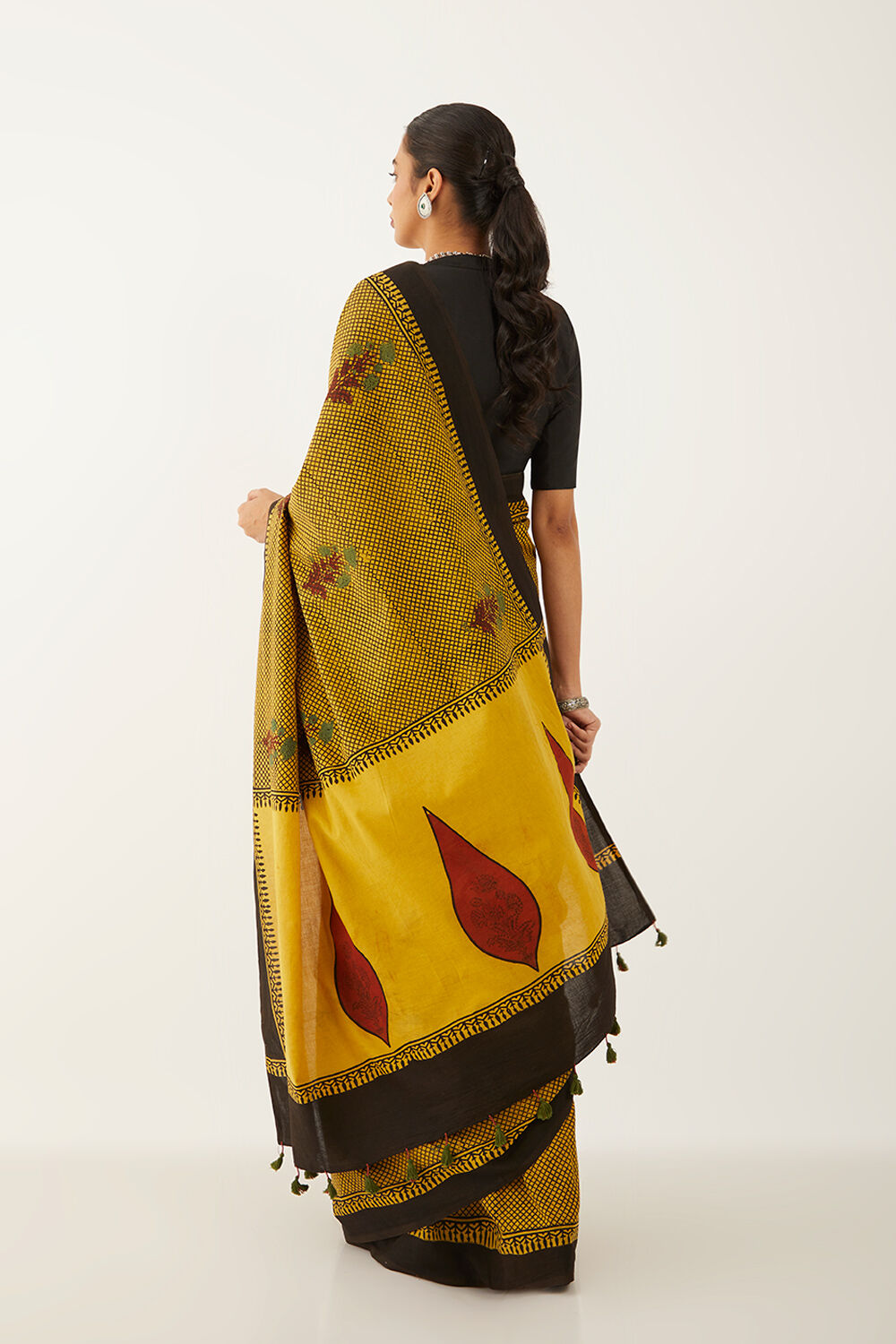 Yellow Pure Cotton Ajrakh Block Print Saree image number null
