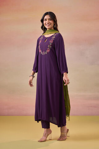 Violet Embroidered Pure Rayon Kurta Set thumbnail image number null