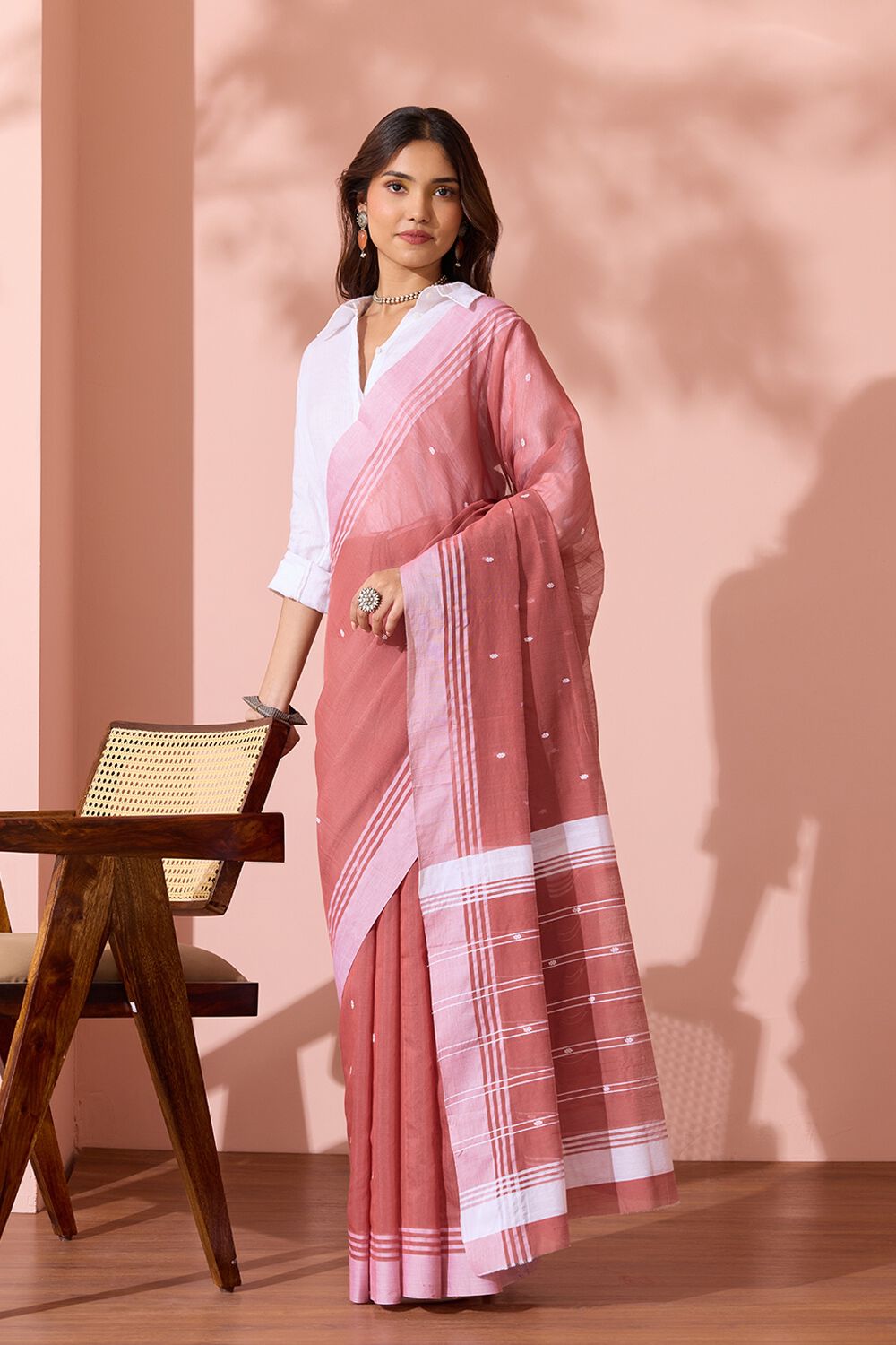 Light Red Woven Design Pure Silk Cotton Chanderi Saree image number null