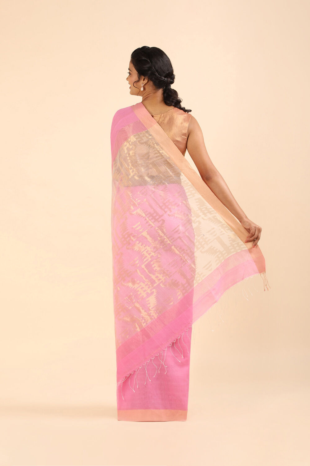 Pink Pure Silk Cotton Bengal Saree image number null