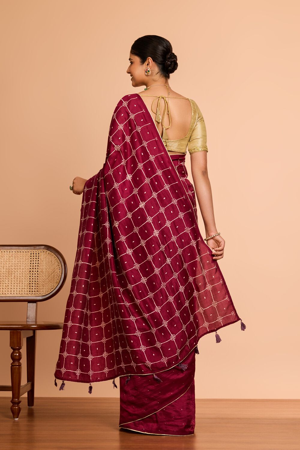 Dark Pink Murshidabad Pure Silk Mukaish Saree image number null