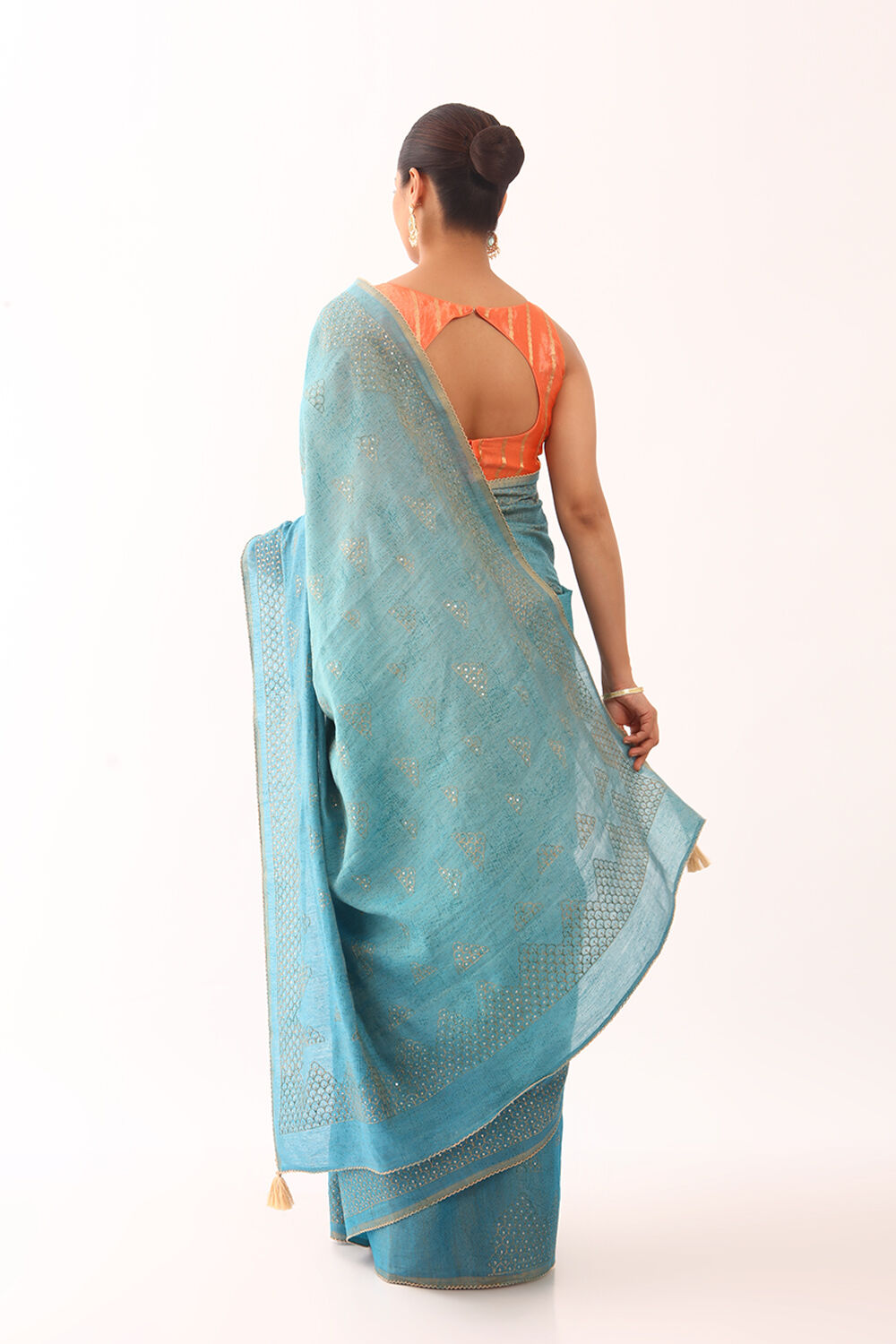 Blue Pure Tussar Tissue Embroidery Saree image number null