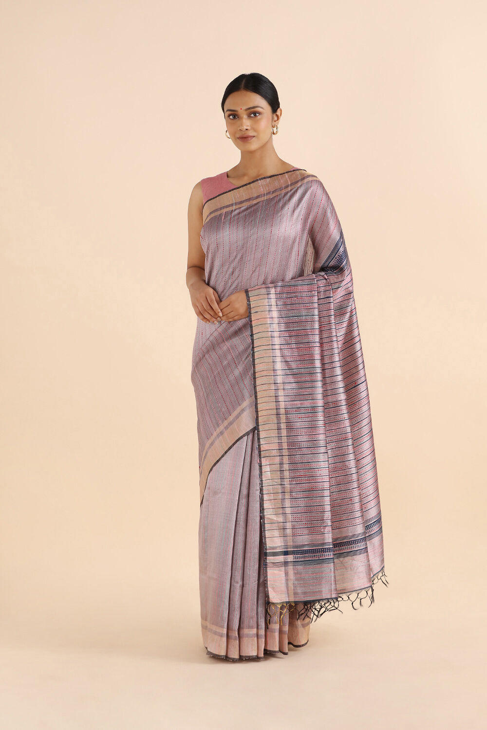 Violet Pure Tussar Silk Bhagalpuri Saree image number null