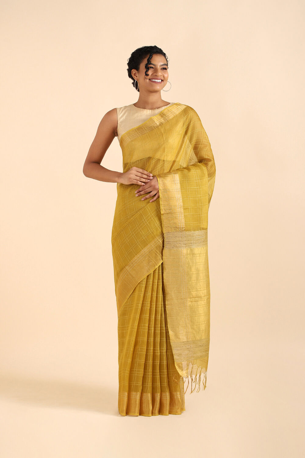 Dark Pure Yellow Tussar Bhagalpuri Saree image number null