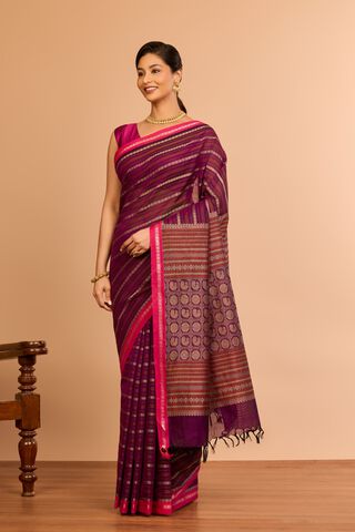 Dark Violet Cotton Woven Saree thumbnail image number null