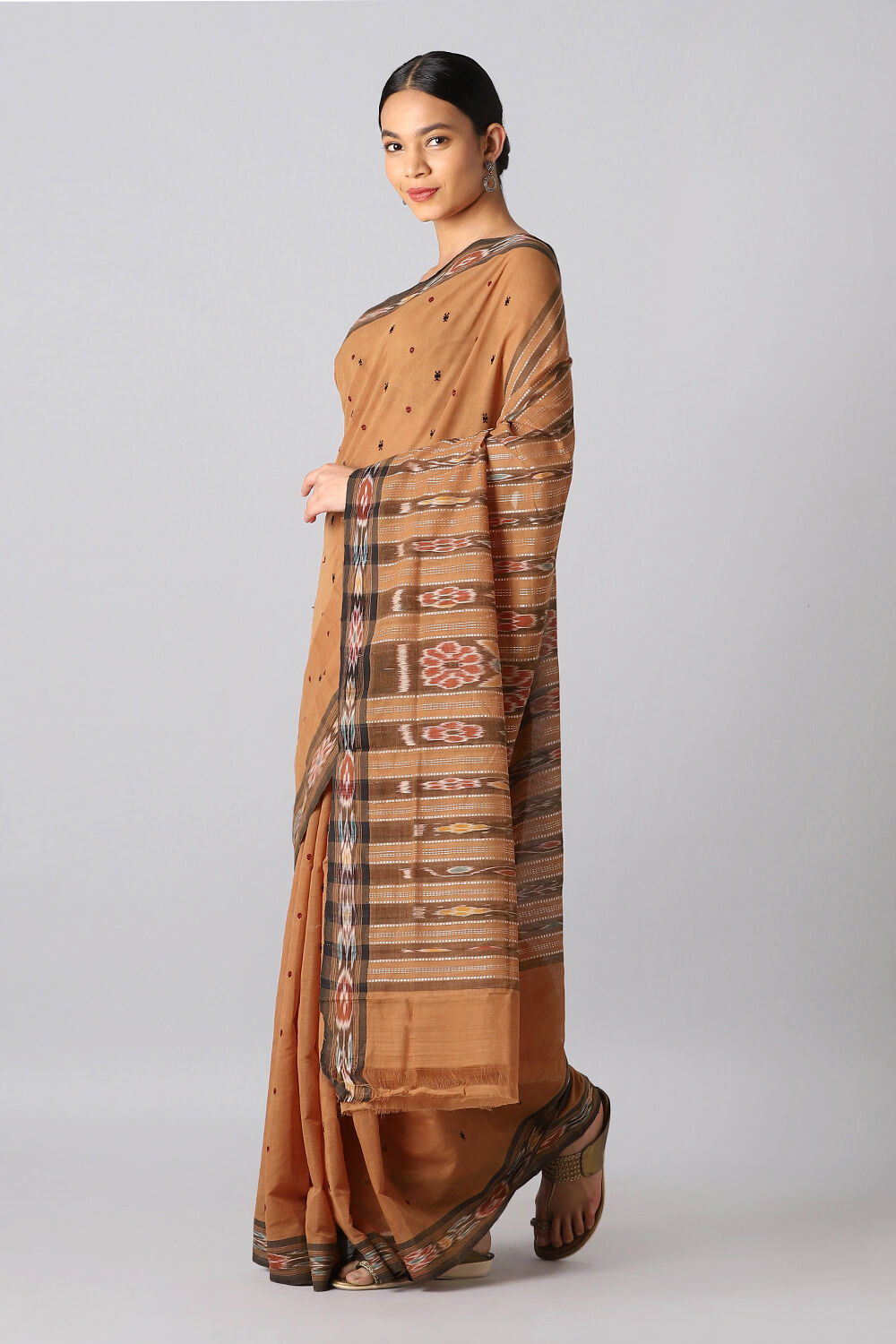 Light Pure Brown Cotton Sambalpuri Ikat image number null