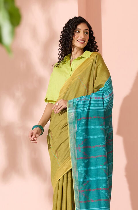 Green Woven Silk Viscose Bhagalpur Saree