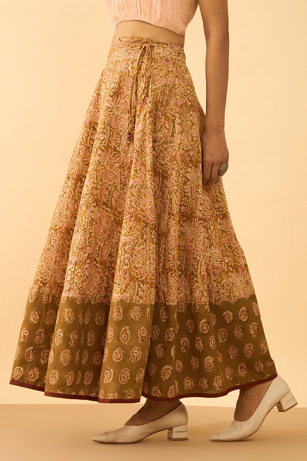 Light Green Printed Kalamkari Pure Cotton Ethnic Skirt image number null