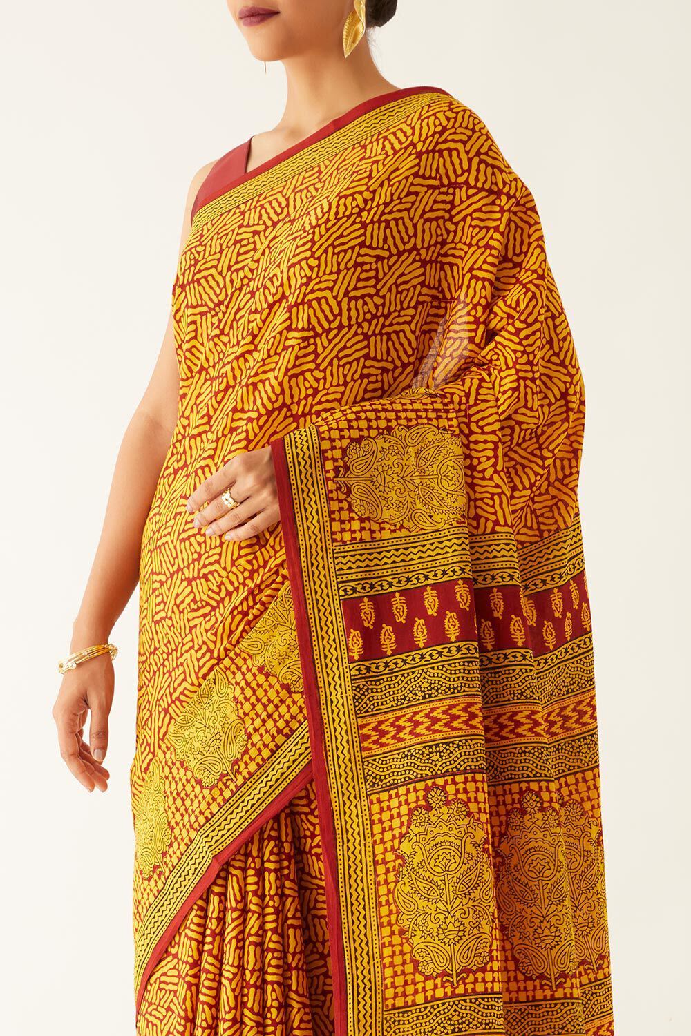 Yellow Pure Cotton Bagh Printed Saree image number null