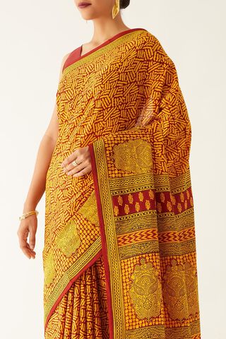 Yellow Pure Cotton Bagh Printed Saree thumbnail image number null
