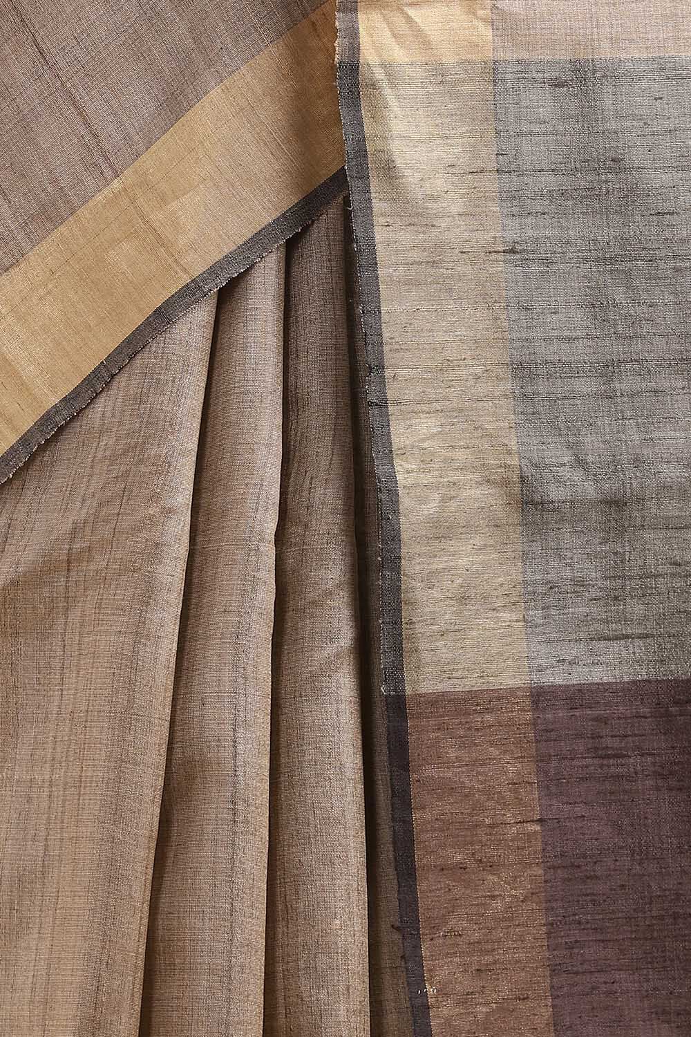 Brown Pure Tussar Silk Bhagalpuri Saree image number null