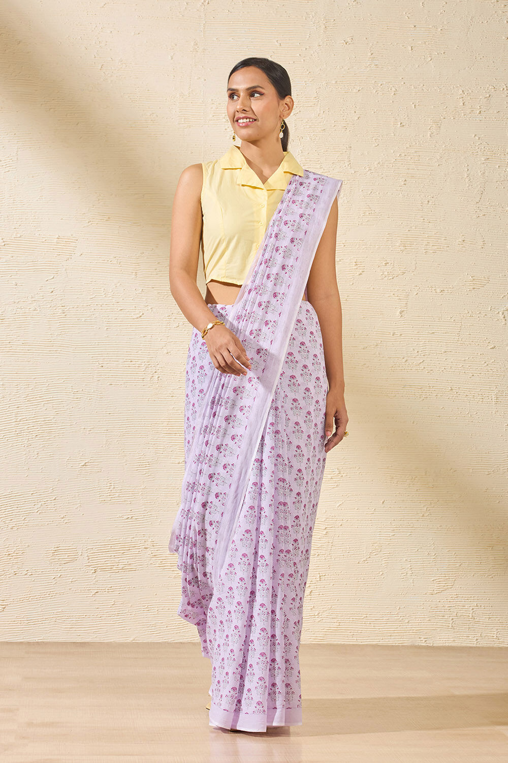 Light Violet Screen Printed Bengal Pure Mulmul Cotton Saree image number null