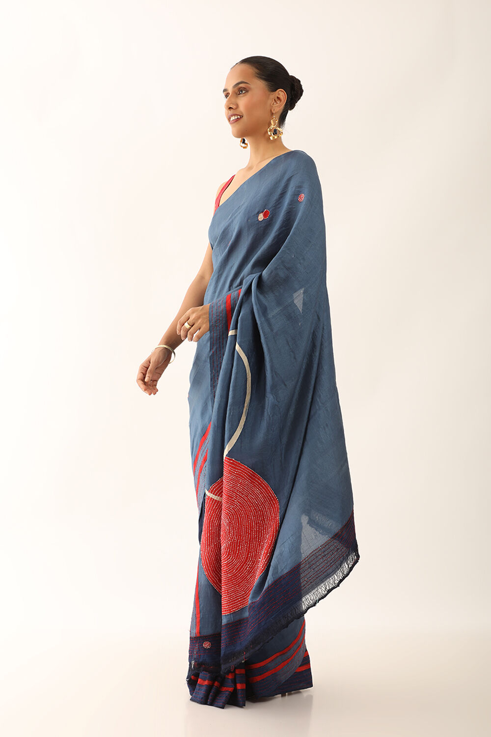 Blue Murshidabad Pure Silk Hand Painted Saree image number null