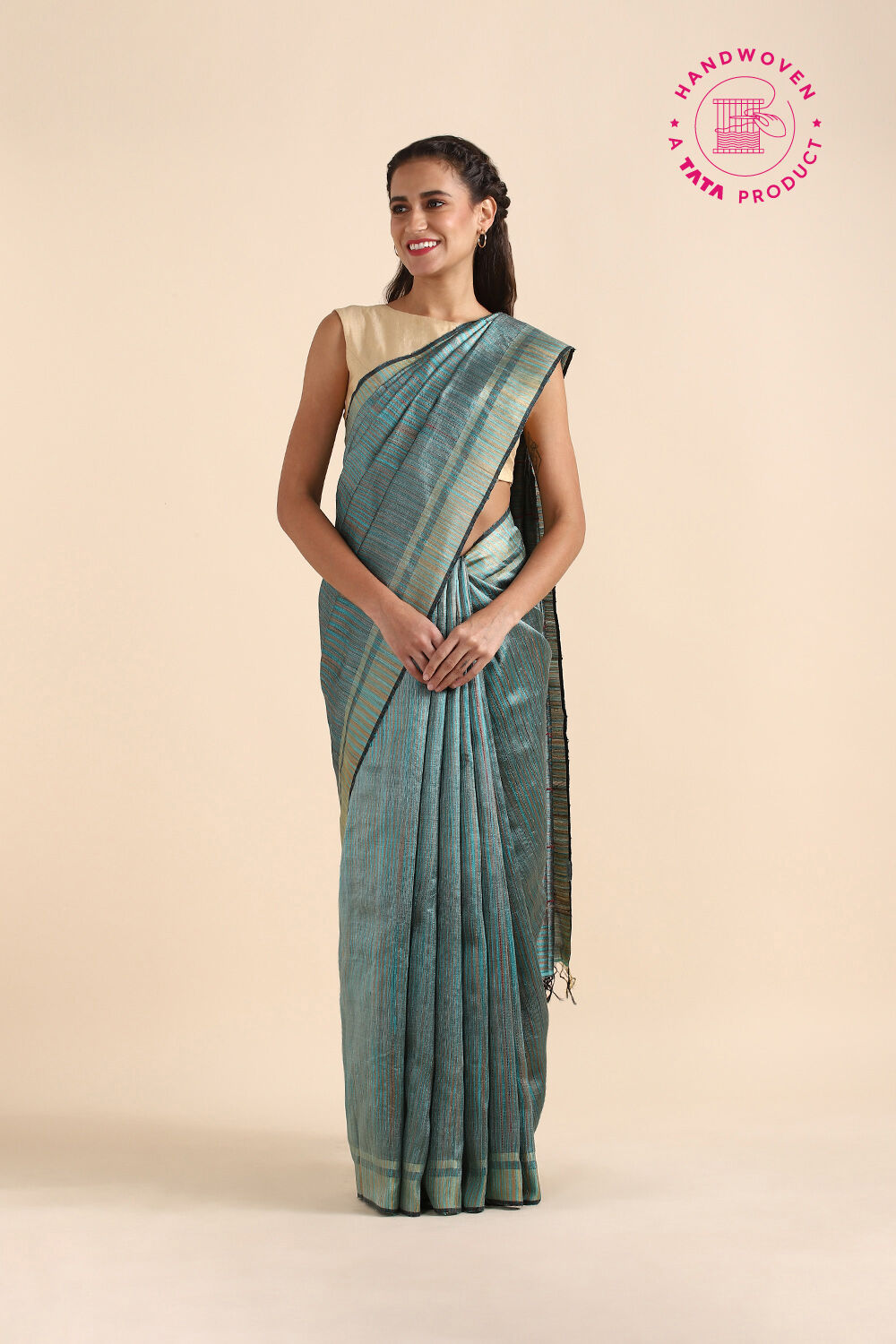 Light Green Pure Tussar Silk Tie and Dye Saree image number null
