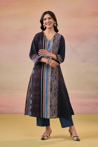 Black Pure Cotton Ajrakh Kurta Set image number