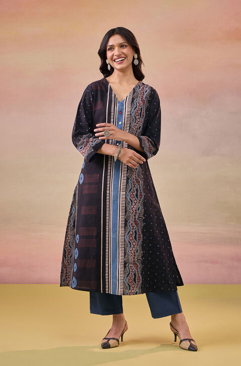 Black Pure Cotton Ajrakh Kurta Set