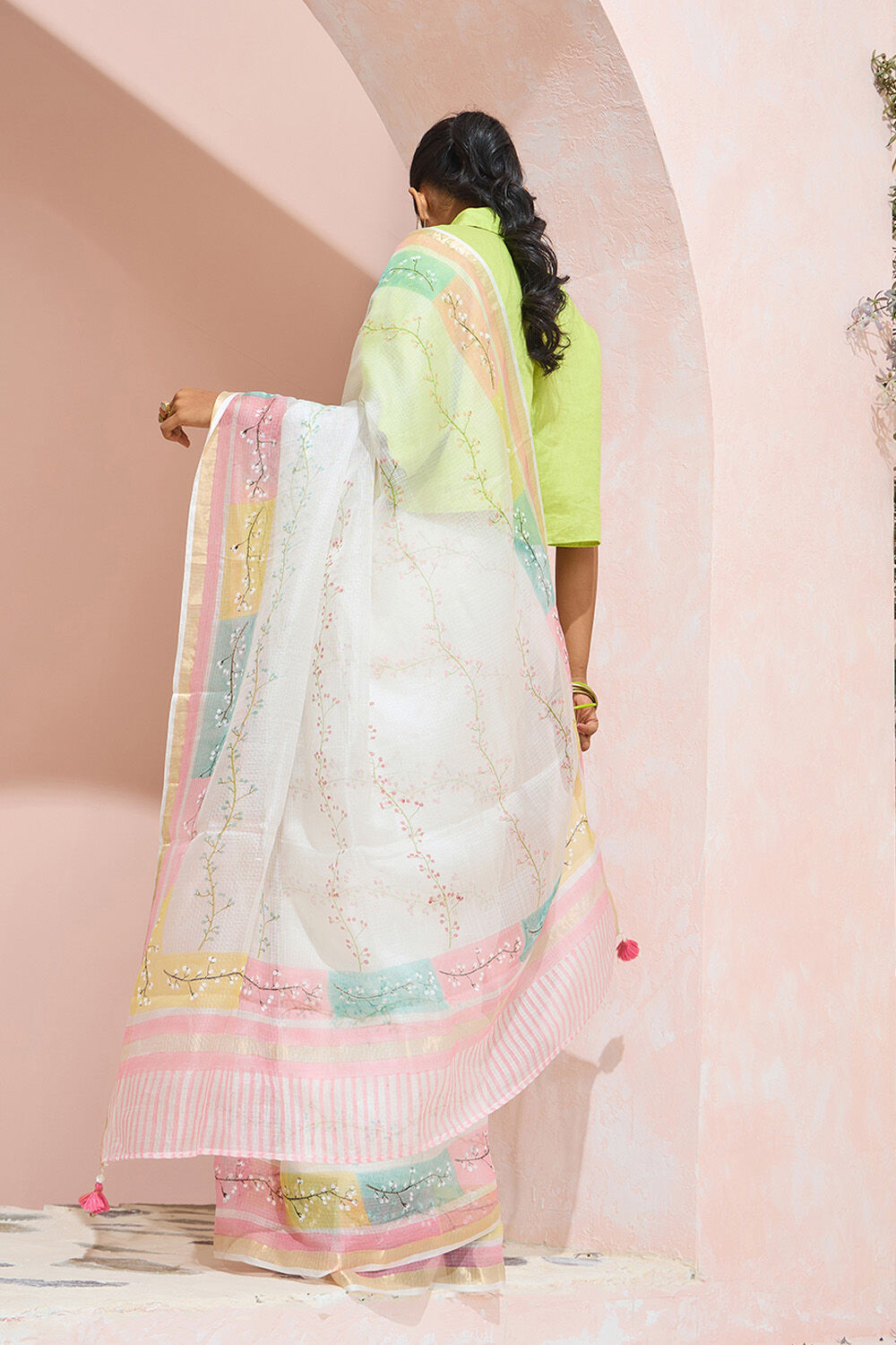 Off White Rajasthan Pure Silk Kota Printed Sanganeri Saree image number null