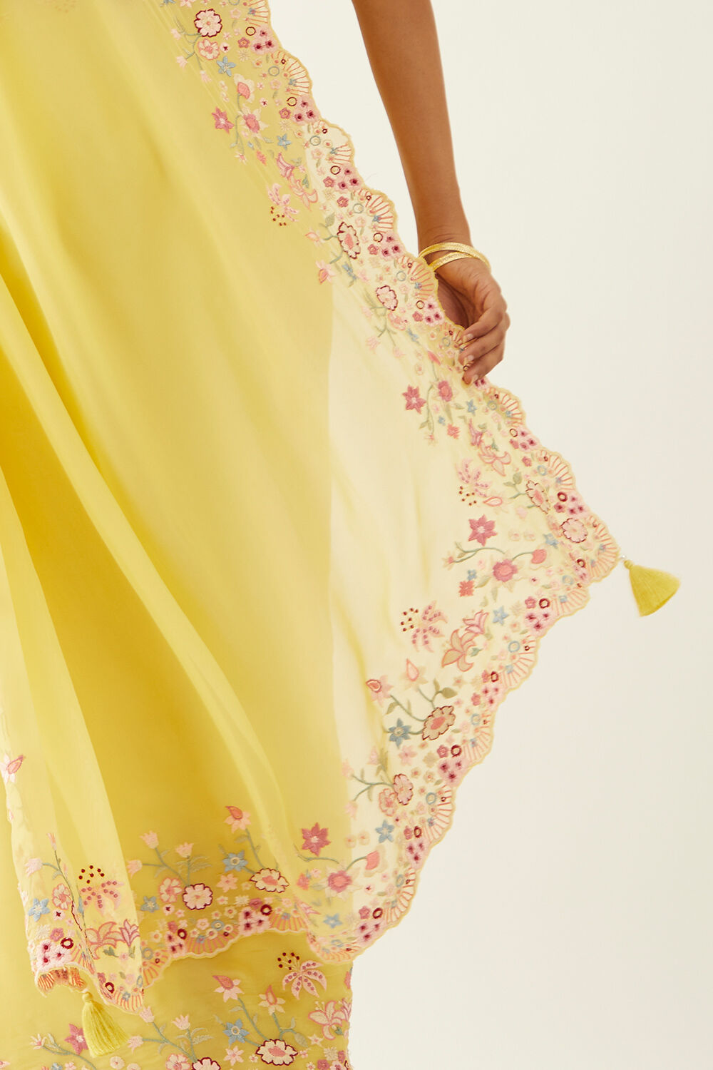 Light Yellow Viscose Organza Embroidery Saree image number null