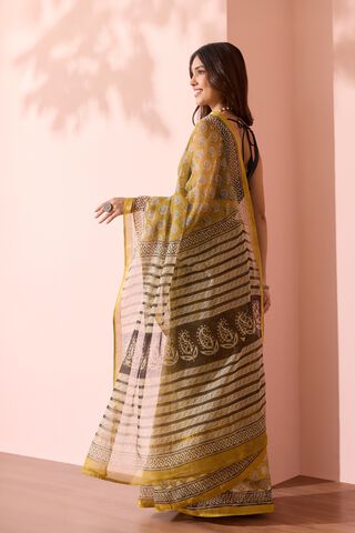 Yellow Rajasthan Bagru Block Printed Pure Cotton Kota Saree thumbnail image number null