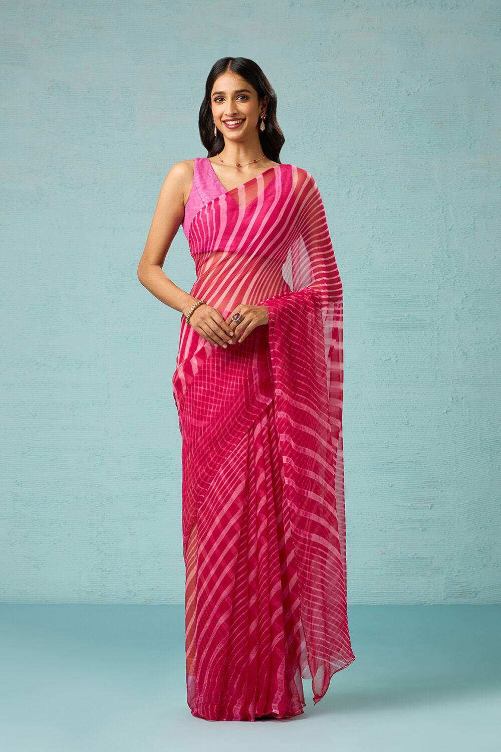 Pink Rajasthan Pure Silk Georgette Tie & Dye Leheriya Saree image number null