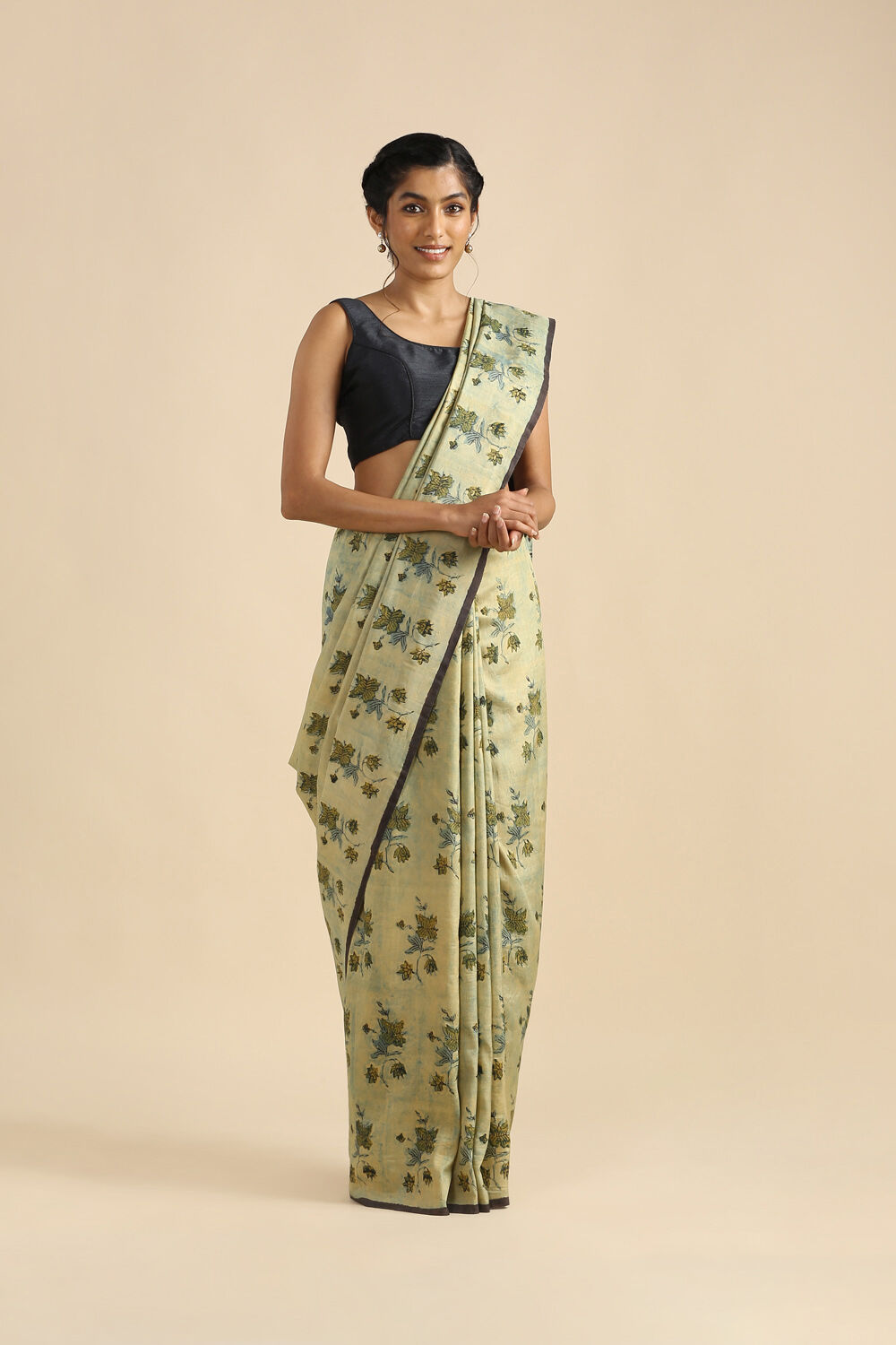 Blue Pure Silk Ajrakh Printed Saree image number null
