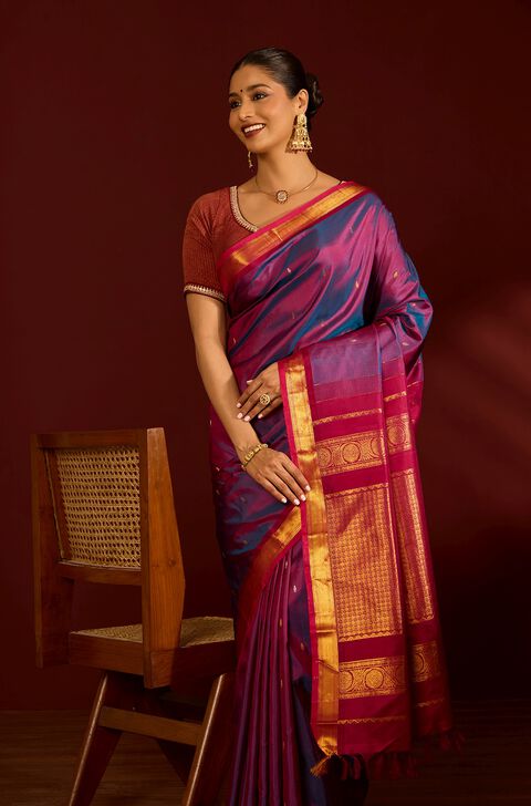 Violet Pure Silk Woven Kanjivaram Saree