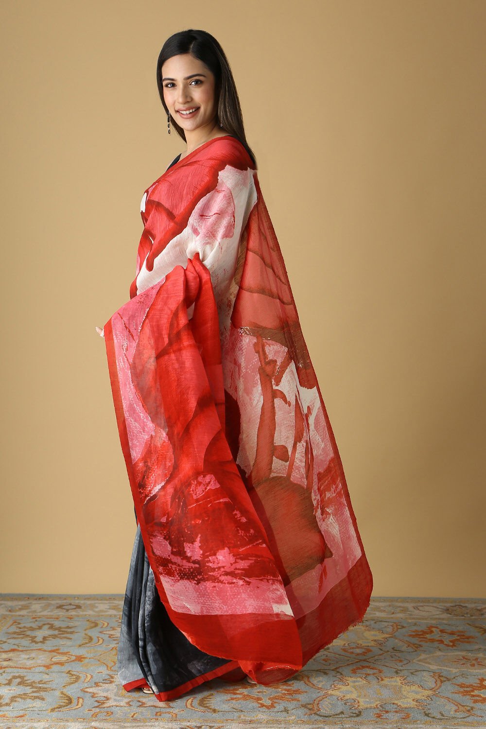 Multicolored Pure Silk Linen Printed Saree image number null