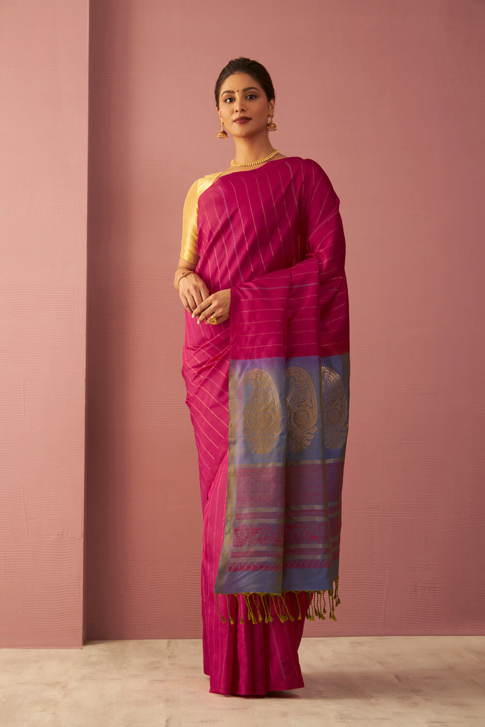 Pink Woven Pure Soft Silk Saree image number null