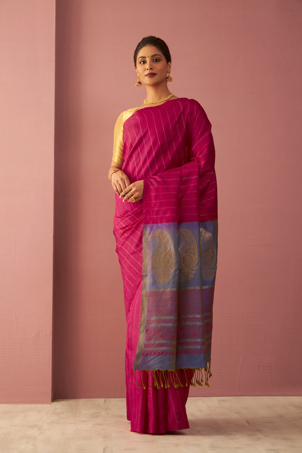 Pink Woven Pure Soft Silk Saree image number null