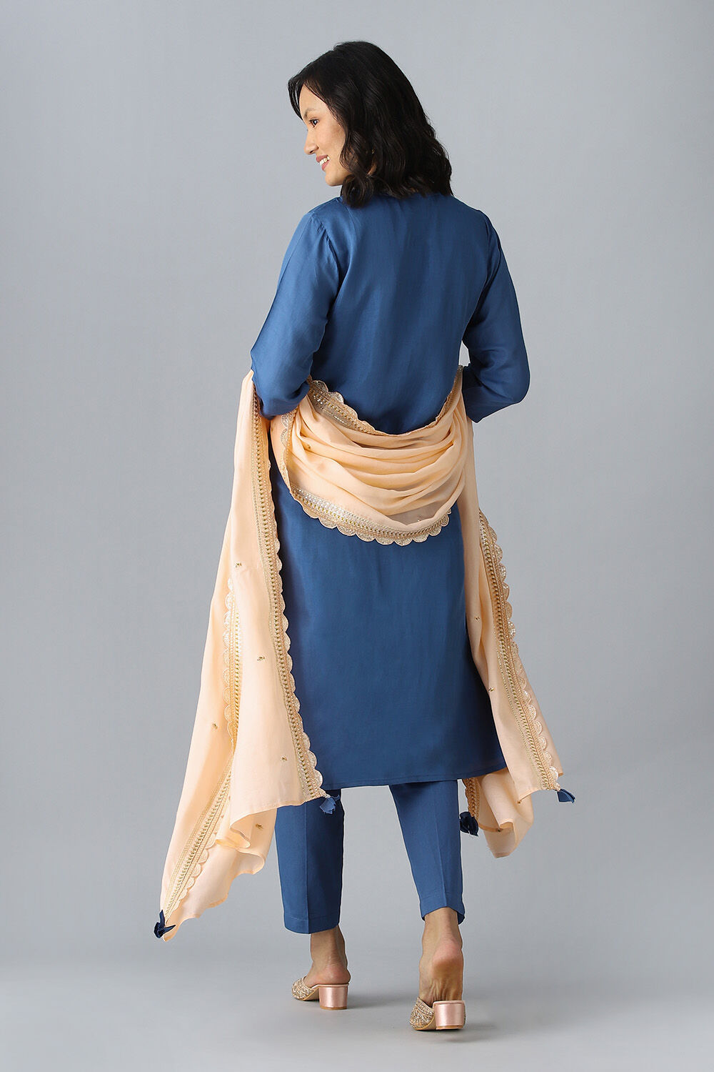 Blue Embroidered Viscose Kurta Set image number null