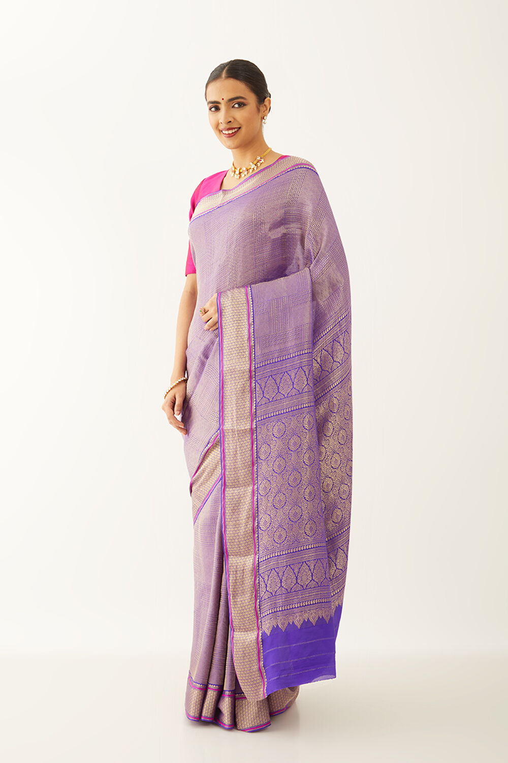 Violet Pure Silk Crepe Woven Saree image number null