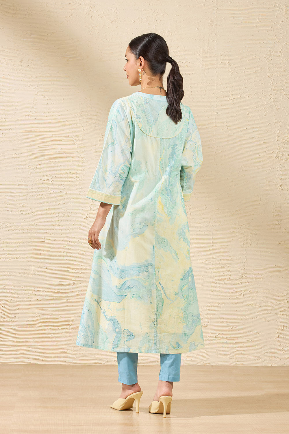 Light Blue Pure Cotton Marble Printed Kurta Set image number null