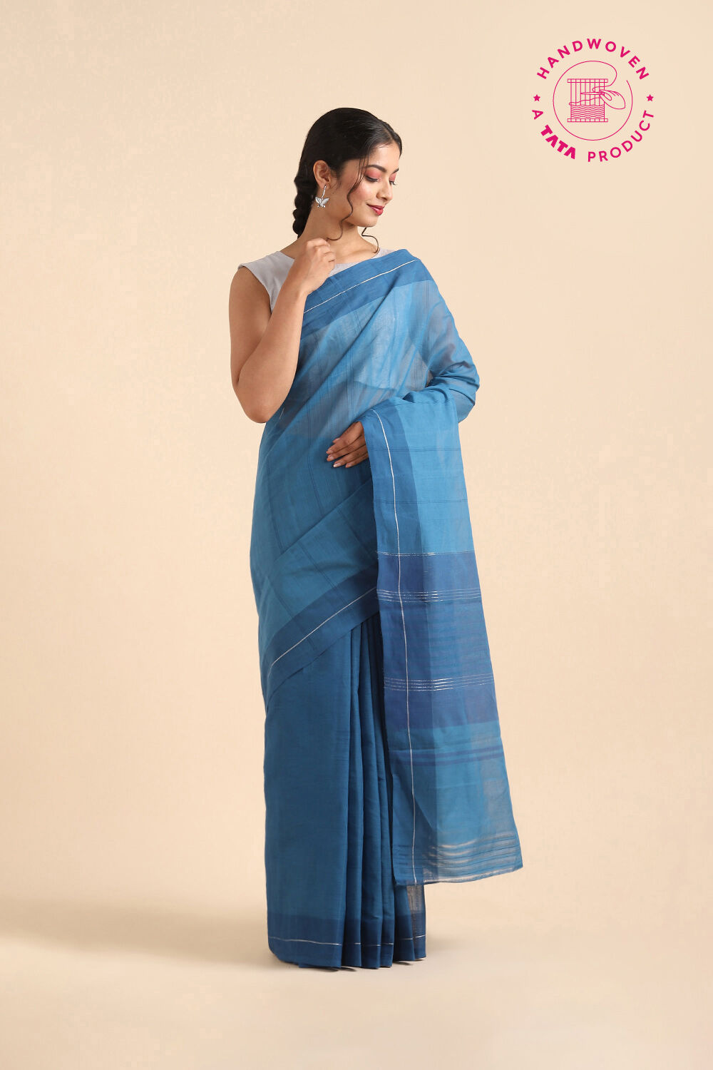 Blue Pure Cotton South Saree image number null