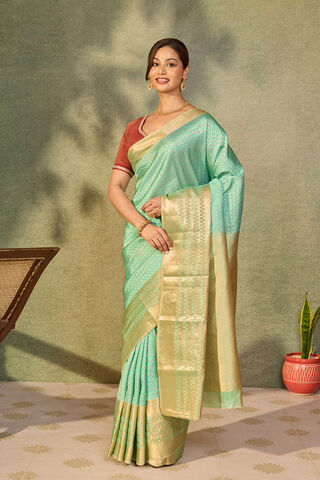 Light Green Woven Kanjivaram  Silk Viscose Saree thumbnail image number null