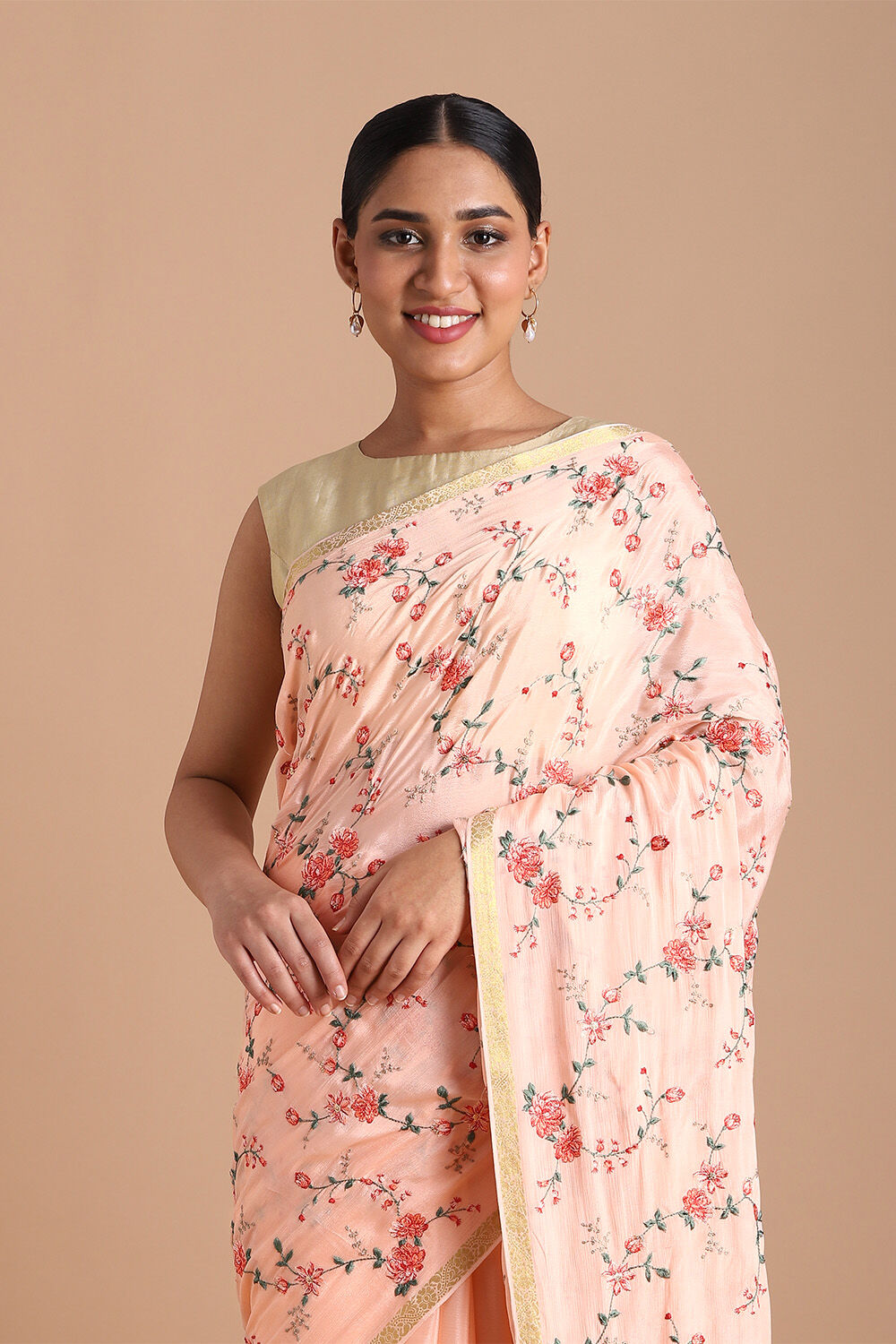 Light Pure Pink Viscose Embroidered Saree image number null