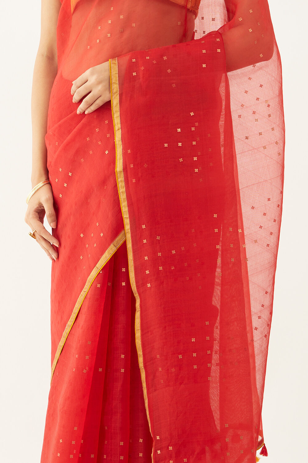 Red Pure Silk Organza Woven Saree image number null