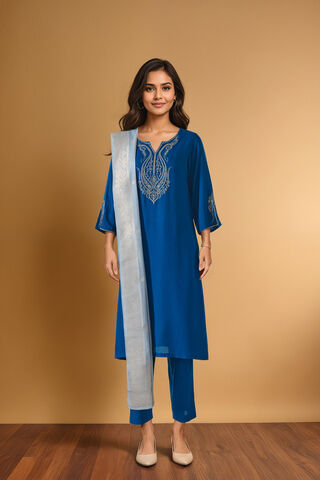 Blue Pure Viscose Embroidered Kurta Set thumbnail image number null