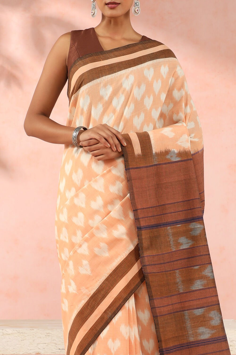 Orange Pure Cotton Pochampalli Ikat Saree image number null