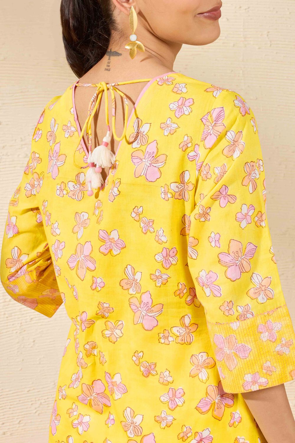 Yellow Sanganeri Block Printed Pure Cotton Kurta image number null