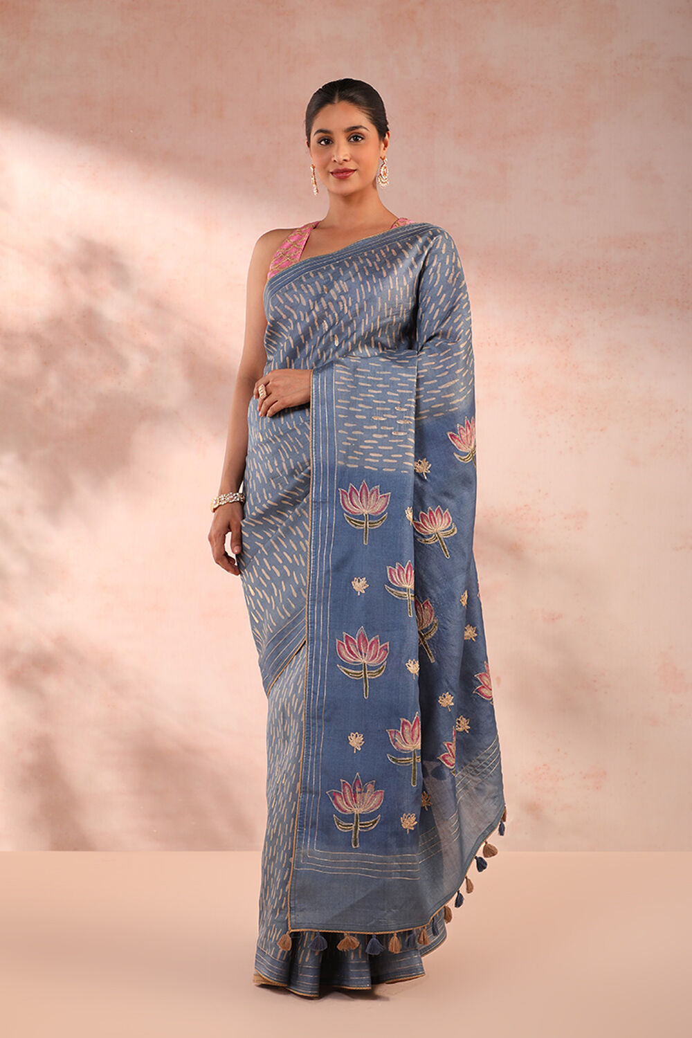 Blue Printed Pure Tussar Saree image number null
